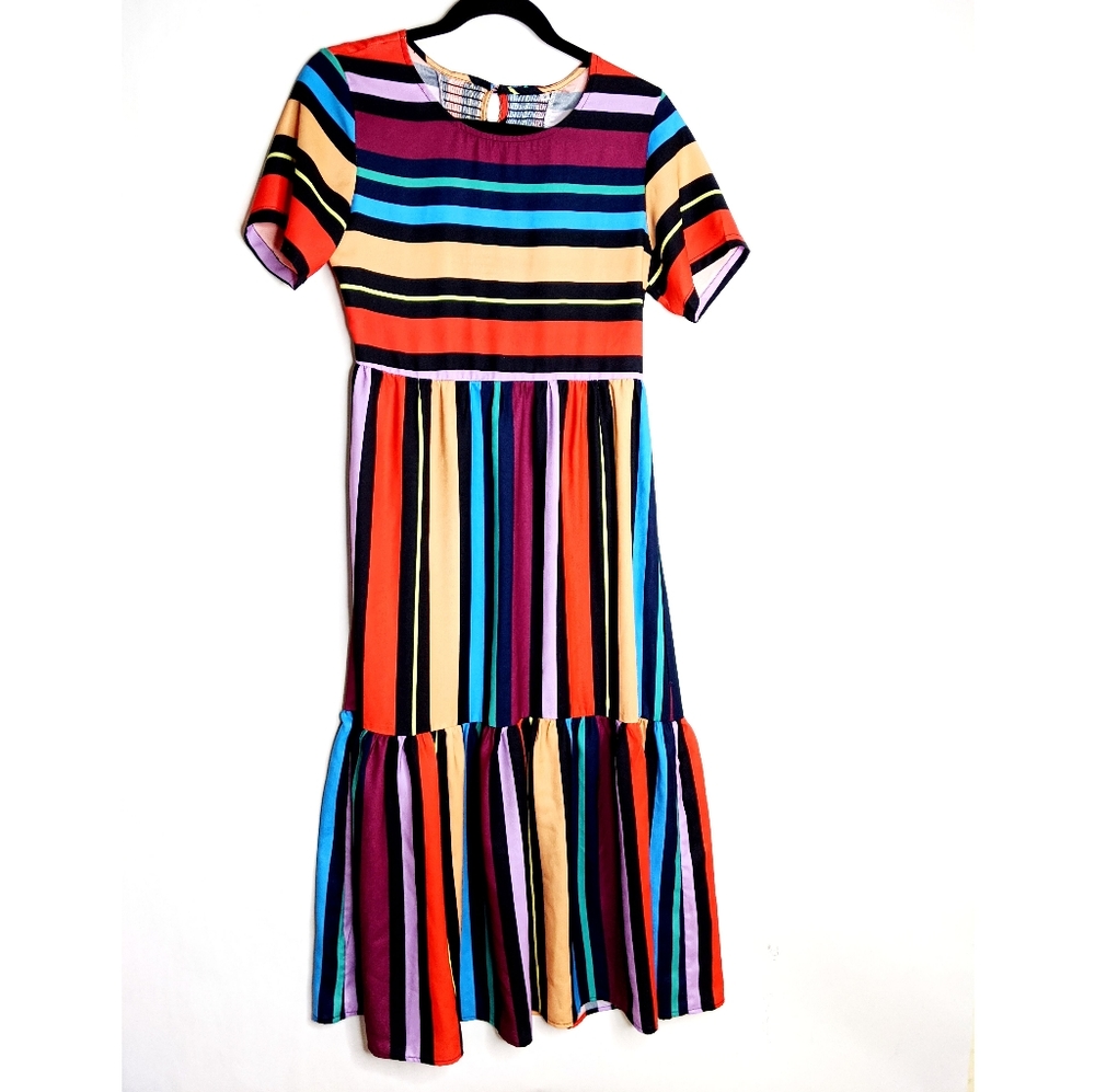 Rainbow Stripe Maxi Dress Funky